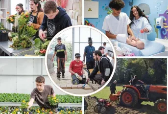 montage photo représentant les différentes formations accessibles du Campus Saint-Antoine : Fleuristes, SAP, Jardiniers Paysagistes, Horticulture, 4ème et 3ème