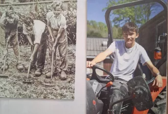 photographie de la couverture du magazine à l'écoute n°270. On y voit deux photos de jeunes en formation agricole (l'une prise en 1940, l'autre en 2026)
